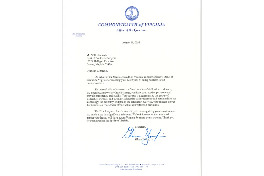 Governor Youngkin Congratulates BSV